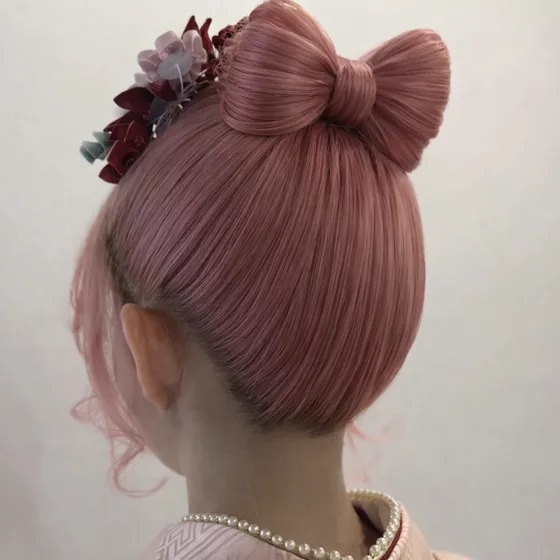 和装ヘアセットの仕上がり・リボンアレンジ