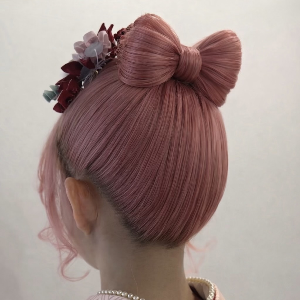 和装ヘアセットの仕上がり・リボンアレンジ